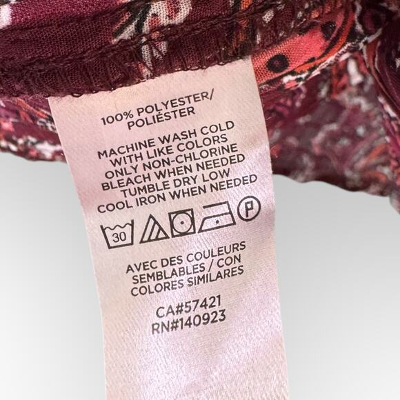 LOFT Maroon Paisley Off Shoulder Peasant Blouse Womens Sz L | Boho Long Sleeve - Picture 7 of 7